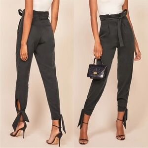 Reformation Black Tie-Waist Trousers - Size 4